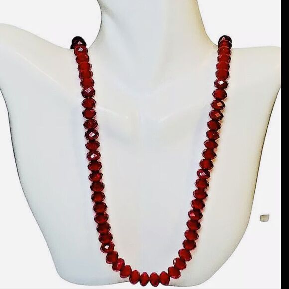 VTG Bold Icy Red Beaded Long Necklace 24-30” Adjustable Formal Lovecore Trendy - Picture 6 of 11